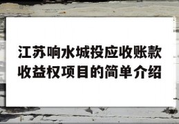 江苏响水城投应收账款收益权项目的简单介绍