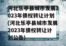 河北乐亭县城市发展2023年债权转让计划(河北乐亭县城市发展2023年债权转让计划公告)