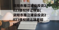 资阳市雁江建设投资2023债权转让项目(资阳市雁江建设投资2023债权转让项目招标)