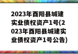 2023年酉阳县城建实业债权资产1号(2023年酉阳县城建实业债权资产1号公告)