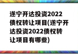 遂宁开达投资2022债权转让项目(遂宁开达投资2022债权转让项目有哪些)