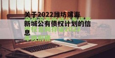 关于2022潍坊滨海新城公有债权计划的信息