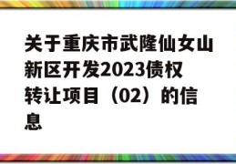 关于重庆市武隆仙女山新区开发2023债权转让项目（02）的信息