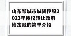 山东邹城市城资控股2023年债权转让政府债定融的简单介绍