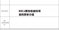 BXCJ债权收益权项目的简单介绍