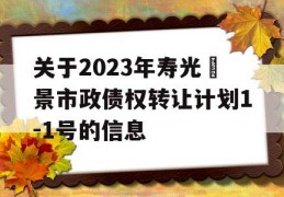 关于2023年寿光昇景市政债权转让计划1-1号的信息