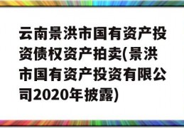 云南景洪市国有资产投资债权资产拍卖(景洪市国有资产投资有限公司2020年披露)