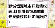 鄄城恒源城市开发债权转让(鄄城县恒源城市开发债权转让定向融资)