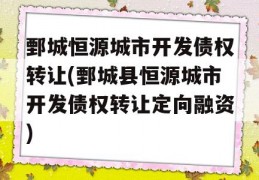 鄄城恒源城市开发债权转让(鄄城县恒源城市开发债权转让定向融资)