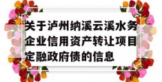 关于泸州纳溪云溪水务企业信用资产转让项目定融政府债的信息