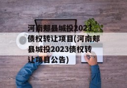 河南郏县城投2023债权转让项目(河南郏县城投2023债权转让项目公告)