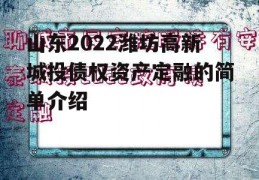 山东2022潍坊高新城投债权资产定融的简单介绍