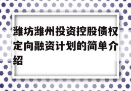 潍坊潍州投资控股债权定向融资计划的简单介绍