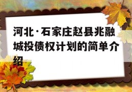 河北·石家庄赵县兆融城投债权计划的简单介绍