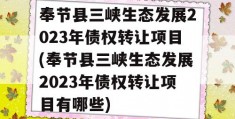 奉节县三峡生态发展2023年债权转让项目(奉节县三峡生态发展2023年债权转让项目有哪些)