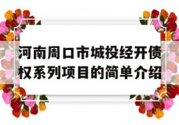 河南周口市城投经开债权系列项目的简单介绍