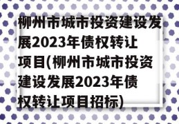 柳州市城市投资建设发展2023年债权转让项目(柳州市城市投资建设发展2023年债权转让项目招标)