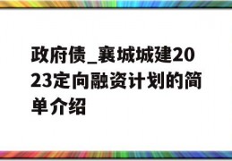 政府债_襄城城建2023定向融资计划的简单介绍