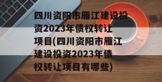 四川资阳市雁江建设投资2023年债权转让项目(四川资阳市雁江建设投资2023年债权转让项目有哪些)