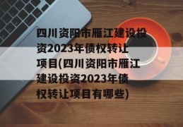 四川资阳市雁江建设投资2023年债权转让项目(四川资阳市雁江建设投资2023年债权转让项目有哪些)