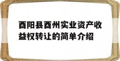 酉阳县酉州实业资产收益权转让的简单介绍