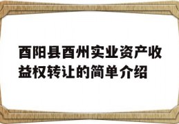 酉阳县酉州实业资产收益权转让的简单介绍