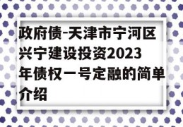 政府债-天津市宁河区兴宁建设投资2023年债权一号定融的简单介绍