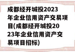 成都经开城投2023年企业信用资产交易项目(成都经开城投2023年企业信用资产交易项目招标)