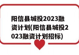 阳信县城投2023融资计划(阳信县城投2023融资计划招标)