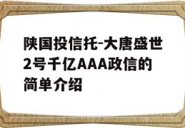 陕国投信托-大唐盛世2号千亿AAA政信的简单介绍