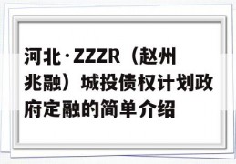 河北·ZZZR（赵州兆融）城投债权计划政府定融的简单介绍