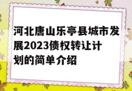 河北唐山乐亭县城市发展2023债权转让计划的简单介绍