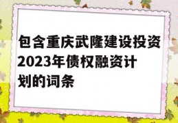 包含重庆武隆建设投资2023年债权融资计划的词条