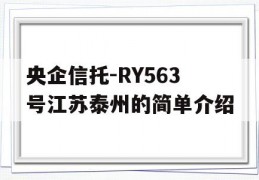 央企信托-RY563号江苏泰州的简单介绍