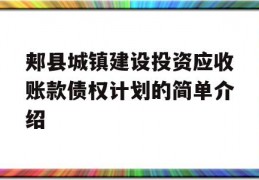 郏县城镇建设投资应收账款债权计划的简单介绍