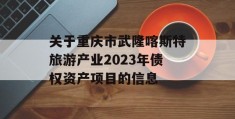 关于重庆市武隆喀斯特旅游产业2023年债权资产项目的信息