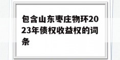 包含山东枣庄物环2023年债权收益权的词条
