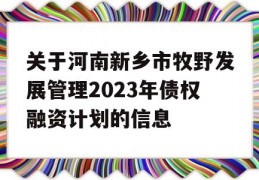 关于河南新乡市牧野发展管理2023年债权融资计划的信息