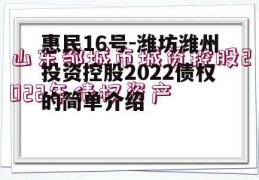 惠民16号-潍坊潍州投资控股2022债权的简单介绍