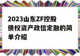 2023山东ZF控股债权资产政信定融的简单介绍