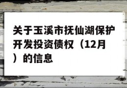 关于玉溪市抚仙湖保护开发投资债权（12月）的信息