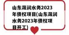 山东晟润水务2023年债权项目(山东晟润水务2023年债权项目开工)