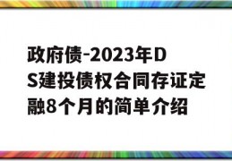 政府债-2023年DS建投债权合同存证定融8个月的简单介绍