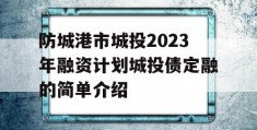 防城港市城投2023年融资计划城投债定融的简单介绍