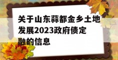 关于山东蒜都金乡土地发展2023政府债定融的信息