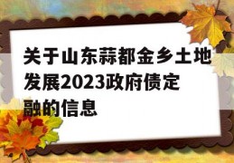 关于山东蒜都金乡土地发展2023政府债定融的信息