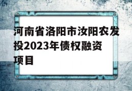 河南省洛阳市汝阳农发投2023年债权融资项目