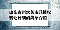 山东青州水务市政债权转让计划的简单介绍