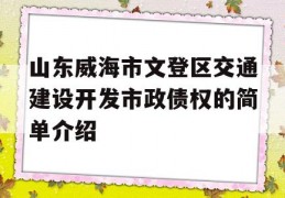 山东威海市文登区交通建设开发市政债权的简单介绍