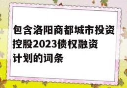 包含洛阳商都城市投资控股2023债权融资计划的词条